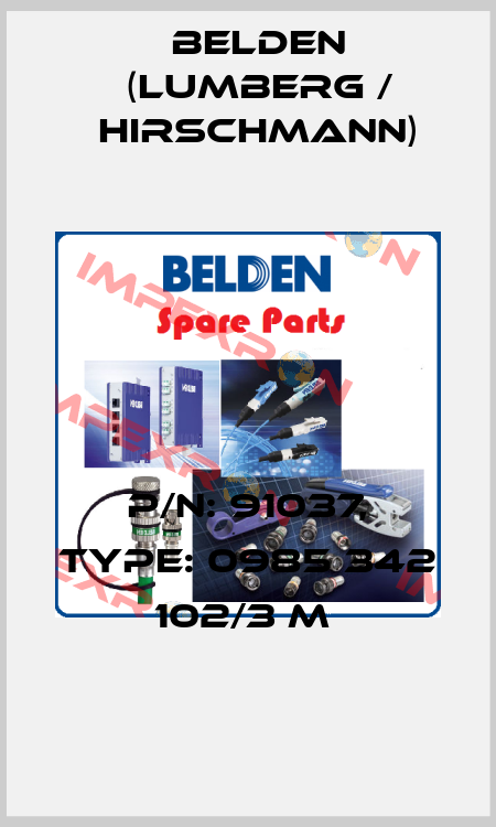 P/N: 91037, Type: 0985 342 102/3 M  Belden (Lumberg / Hirschmann)
