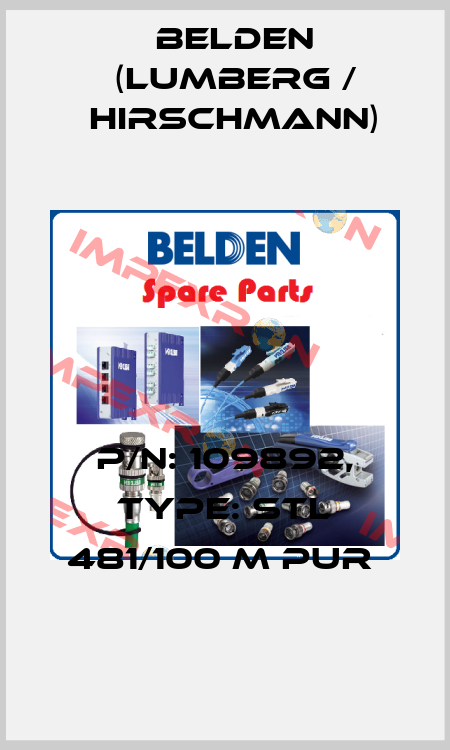 P/N: 109892, Type: STL 481/100 M PUR  Belden (Lumberg / Hirschmann)