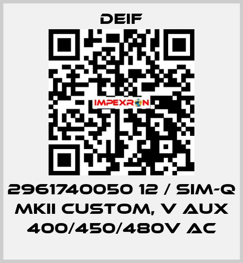 2961740050 12 / SIM-Q MKII CUSTOM, V aux 400/450/480V AC Deif