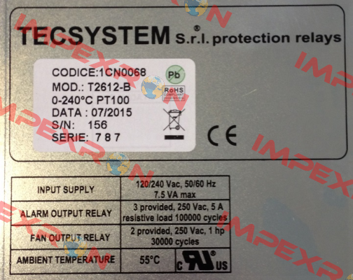 P/N: 1CN0068, Type: T2612B Tecsystem