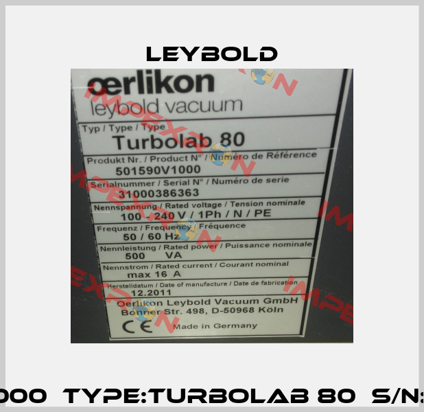 P/N:501590V1000  TYPE:Turbolab 80  S/N:31000386363 Leybold