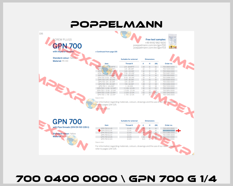 700 0400 0000 \ GPN 700 G 1/4 Poppelmann