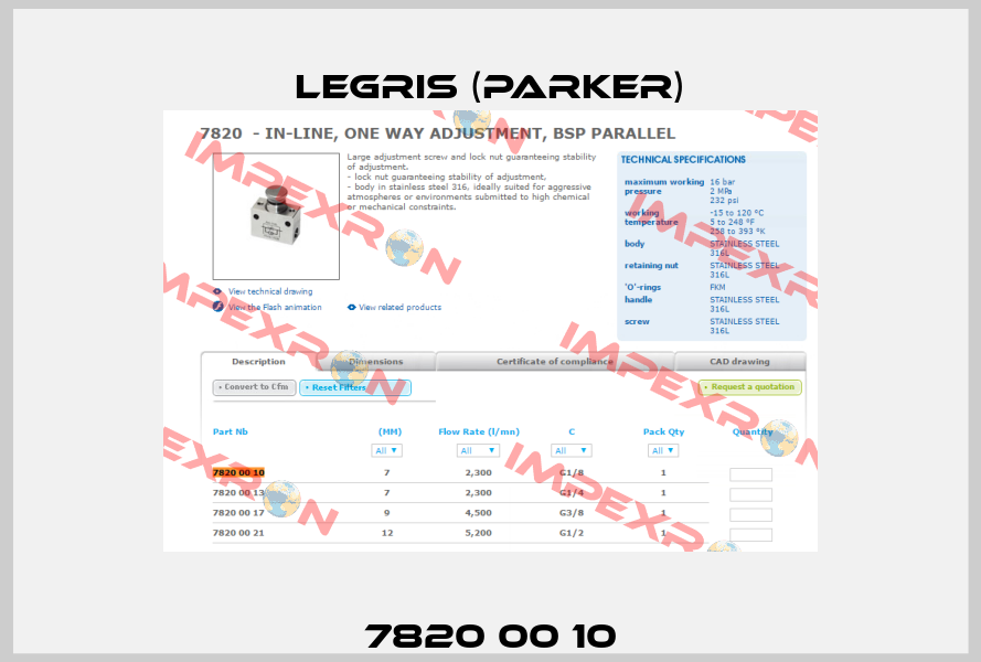 7820 00 10 Legris (Parker)